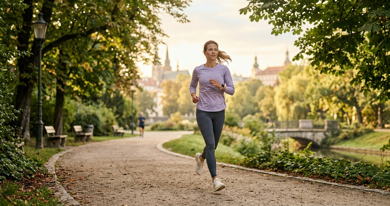 Lena Gruber beim Morgenlauf im Park